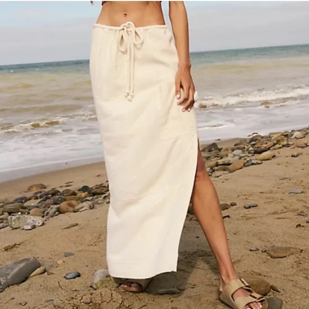 Free People Cream Wrap Maxi Skirt with Tie Front